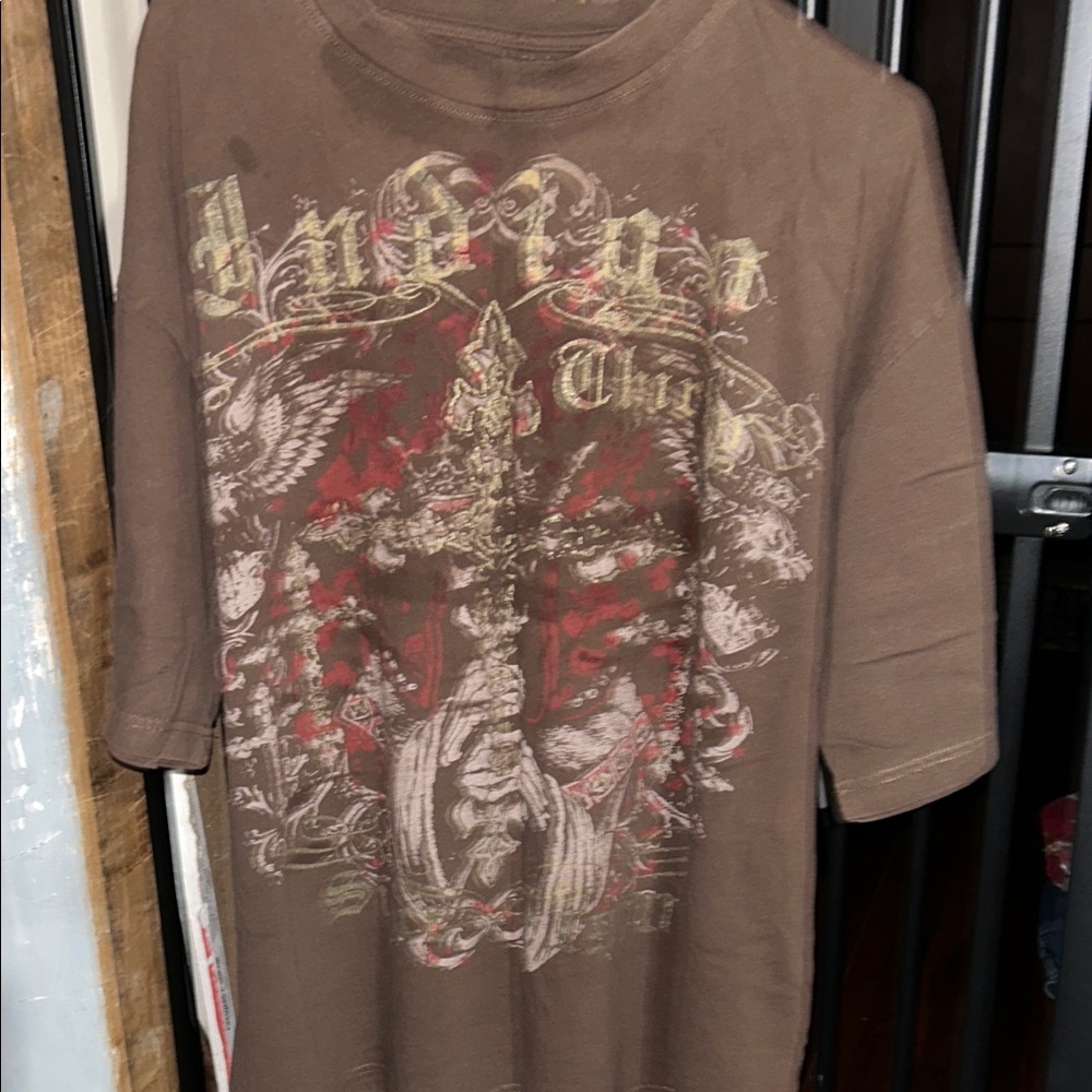 Indigo Brown Graphic Tee with Red Accents